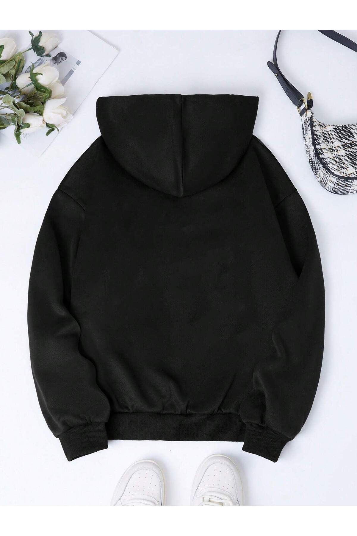 "Panda ve Kelebek" Baskılı Unisex Kapüşonlu Hoodie