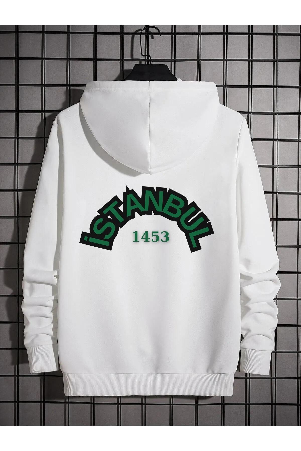 "Arka Yüzünde 'İstanbul 1453' Yazılı Unisex Kapüşonlu Sweatshirt"