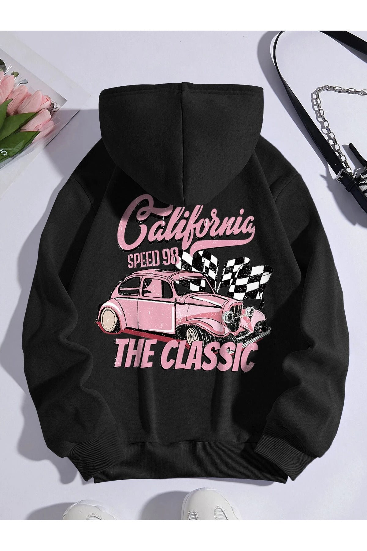 "California Speed 98 - The Classic" Baskılı Unisex Kapüşonlu Hoodie